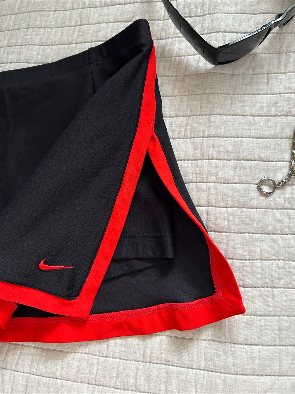 Nike Vtg Y2K sporty black red stripe mini athletic tennis golf pull on skort M - Picture 4 of 12